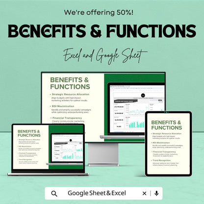 Marketing Yearly Financial Summary Template | Annual Budget Planner | Marketing Finance Dashboard | Expense & Revenue Tracker