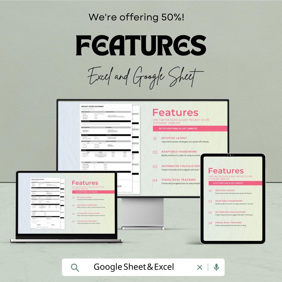 Project Scope Statement Sheet - Excel & Google Sheets Template for Project Management | Professional Planning Tool
