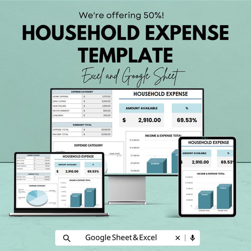Household Expense Template | Home Budget Spreadsheet | Monthly Expense Tracker | Excel & Google Sheets | Family Budget Planner |