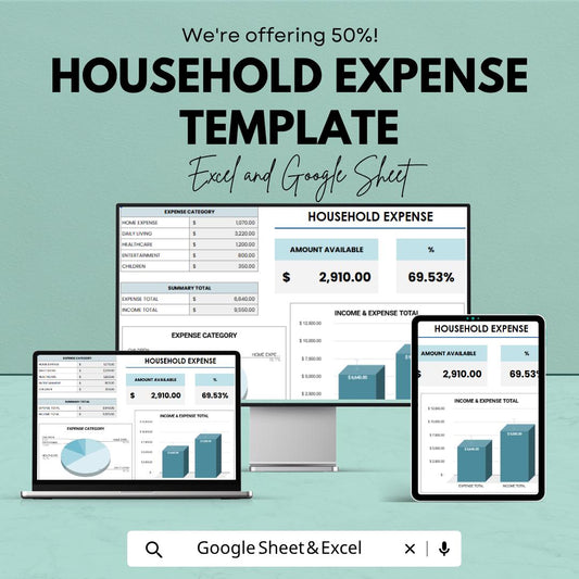 Household Expense Template | Home Budget Spreadsheet | Monthly Expense Tracker | Excel & Google Sheets | Family Budget Planner |