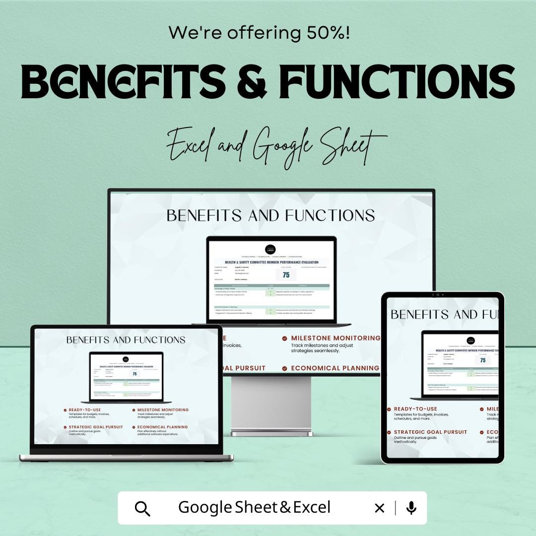 Health & Safety Committee Member Performance Evaluation Sheet | Excel and Google Sheets Template | Workplace Safety Evaluation