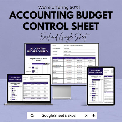 Accounting Budget Control Sheet – Excel and Google Sheet Template for Budgeting, Financial Management & Expense Tracking