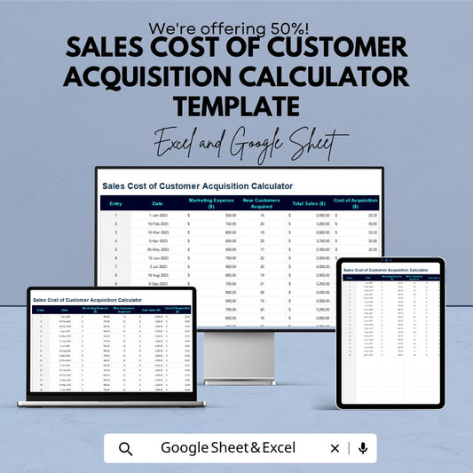 Sales Cost of Customer Acquisition Calculator Template | Marketing Cost Tracker | Customer Acquisition Analysis Spreadsheet
