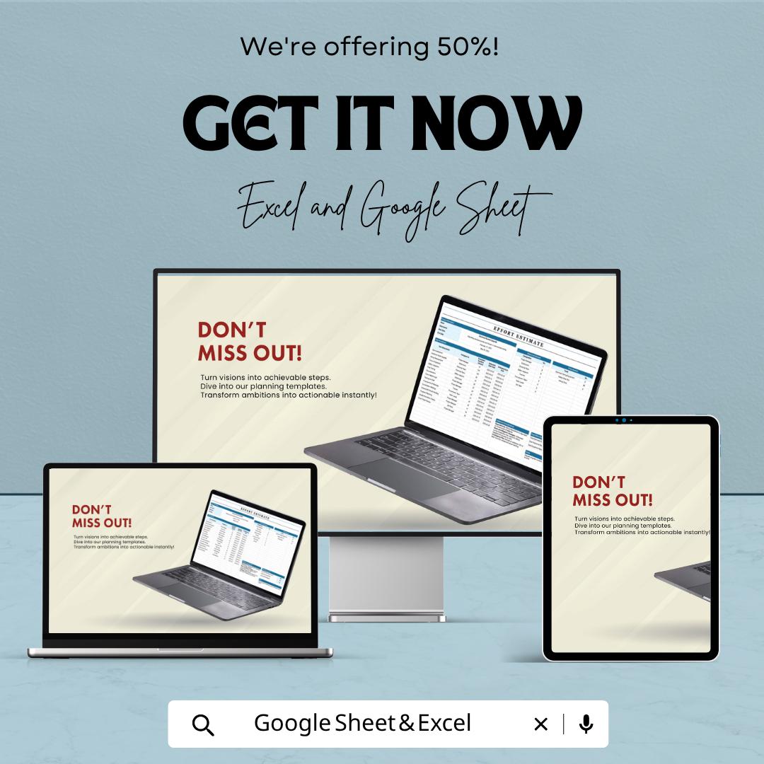 Effort Estimate Template | Project Estimation Spreadsheet | Workload Planning Template | Excel & Google Sheets | Task Cost Estimate Sheet |