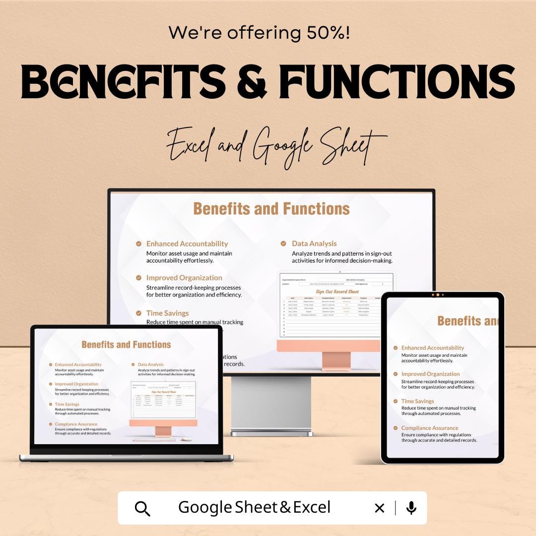 Sign Out Record Sheet | Excel and Google Sheets Template | Employee or Visitor Sign-Out Log | Accountability & Tracking Sheet