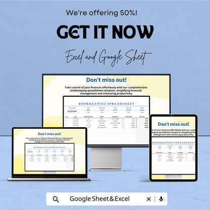 Bookkeeping Spreadsheet for Small Business | Excel & Google Sheets Template | Income Expense Tracker | Finance Budget Log | Instant Download