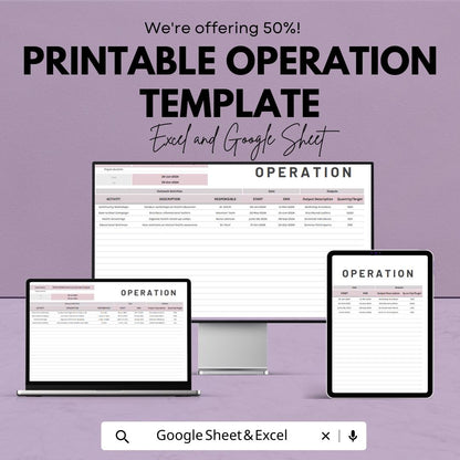 Printable Operation Template | Operations Tracker Spreadsheet | Daily Operations Planner | Excel & Google Sheets
