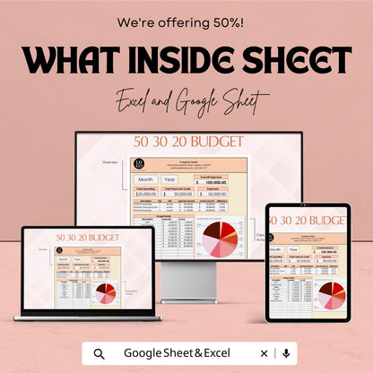 50 30 20 Budget Template | Monthly Budget Spreadsheet | Personal Finance Planner | Excel & Google Sheets