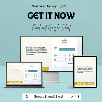 Landscaping Bid Sheet Template | Professional Excel & Google Sheet | Project Cost Breakdown | Easy to Customize | Instant Download