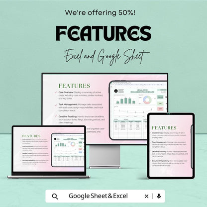 Legal Case Management Dashboard Sheet | Google Sheets Template for Case Tracking | Legal Case Overview | Task & Deadline Management