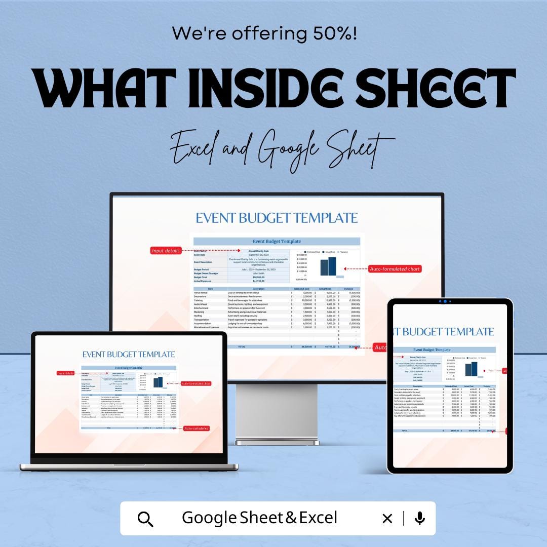 Event Budget Template | Event Planning Budget Planner | Wedding Budget Spreadsheet | Party Expense Tracker | Editable Template