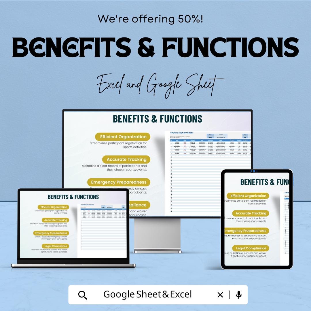 Sports Sign Up Sheet – Excel & Google Sheet Template for Event Registration | Customizable Sports Participant Tracker