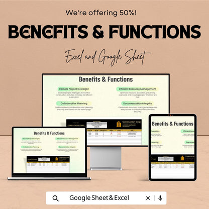Construction Work From Home Template | Remote Construction Project Tracker | Contractor Task Log | Project Management Spreadsheet