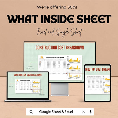 Construction Cost Breakdown Template  | Construction Budget Spreadsheet | Project Cost Estimator | Contractor Budget Planner