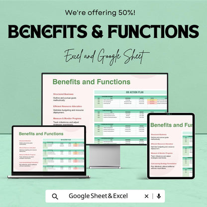 HR Action Plan Template | HR Strategy Planner | Human Resources Planning Spreadsheet | Excel & Google Sheets Workforce Management Tool