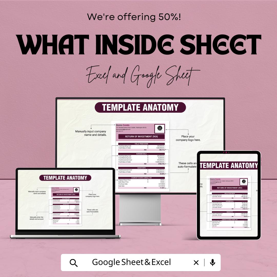 Event ROI Template | Excel & Google Sheets | Event Cost Analysis | ROI Calculator | Event Budget Template | Profit and Expense Tracker