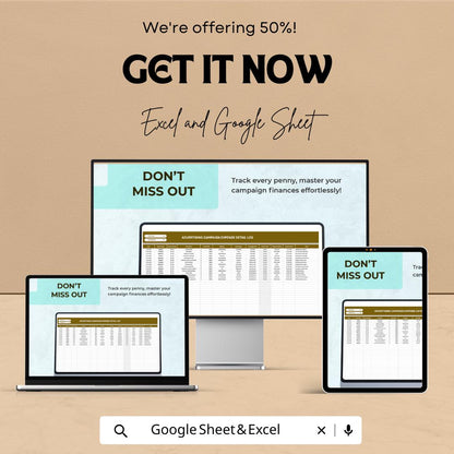 Advertising Campaign Expense Detail Log Template, Marketing Expense Tracker Excel, Ad Budget Spreadsheet,  Campaign Cost Tracker