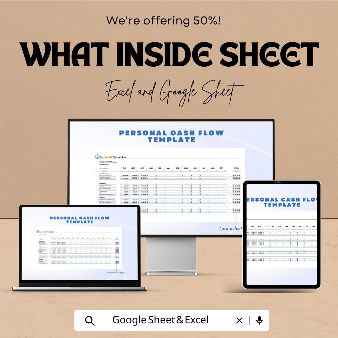 Cash Flow Tracker Sheet | Financial Planning Excel and Google Sheets Template | Monthly Cash Flow Management Tool | Track Income & Expenses