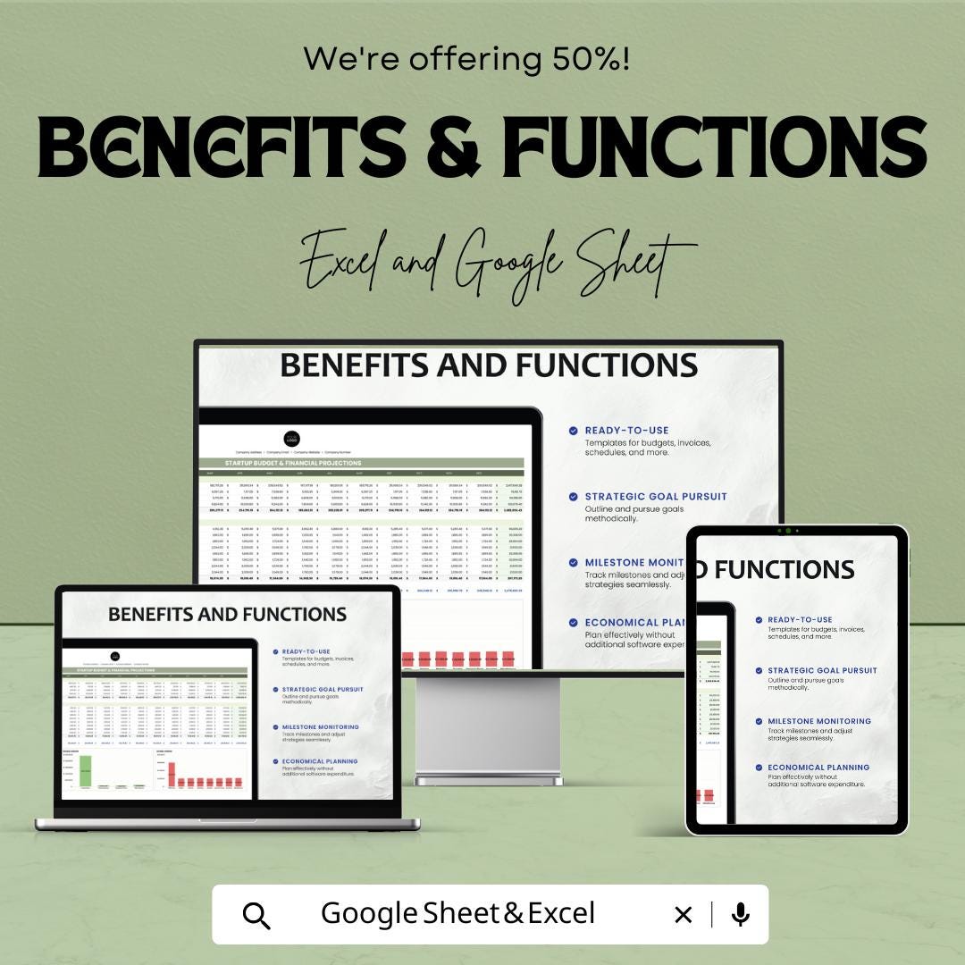 Startup Budget and Financial Projections Template | Excel & Google Sheets | Startup Planner, Business Forecast, Expense Tracker