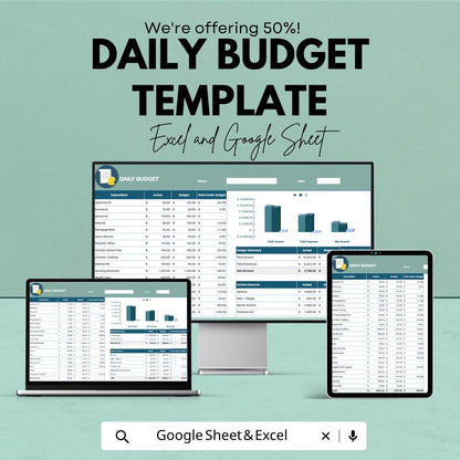 Daily Budget Template | Google Sheets Excel Budget Planner | Expense Tracker Spreadsheet | Personal Finance Planner | Digital Download