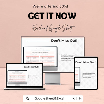 Contoh Purchase Order Sheet | Excel & Google Sheet | Simplify Procurement Process | 50% Off | Instant Download