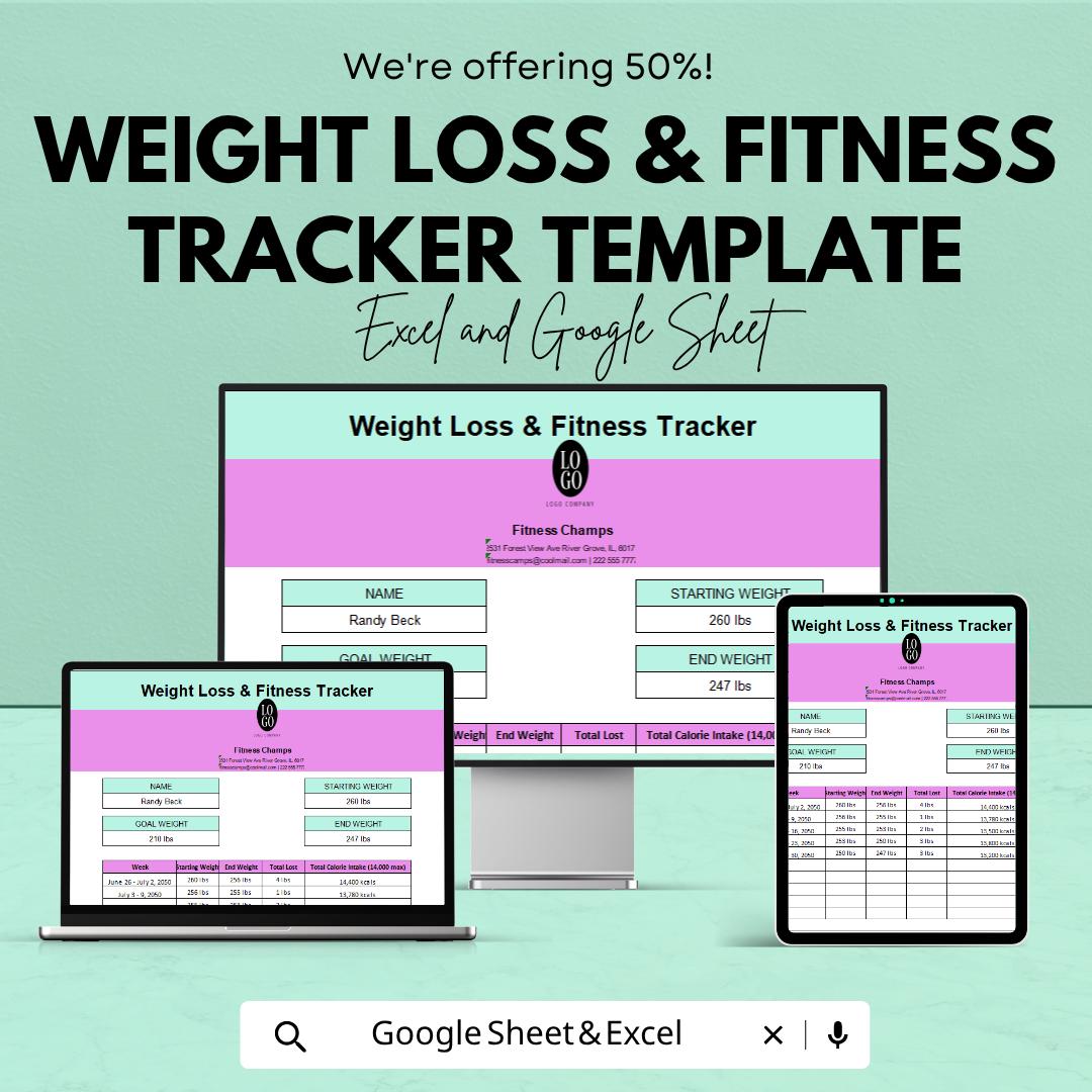 Weight Loss Tracker | Fitness Progress Tracker | Body Weight Log | Calorie Tracker | Health Planner Spreadsheet