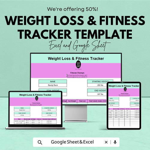 Weight Loss Tracker | Fitness Progress Tracker | Body Weight Log | Calorie Tracker | Health Planner Spreadsheet