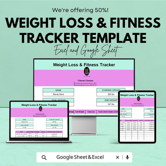 Weight Loss Tracker | Fitness Progress Tracker | Body Weight Log | Calorie Tracker | Health Planner Spreadsheet