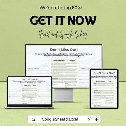 Printable Startup Template | Business Plan Spreadsheet | Startup Business Planner | Excel & Google Sheets | Entrepreneur Planning Template