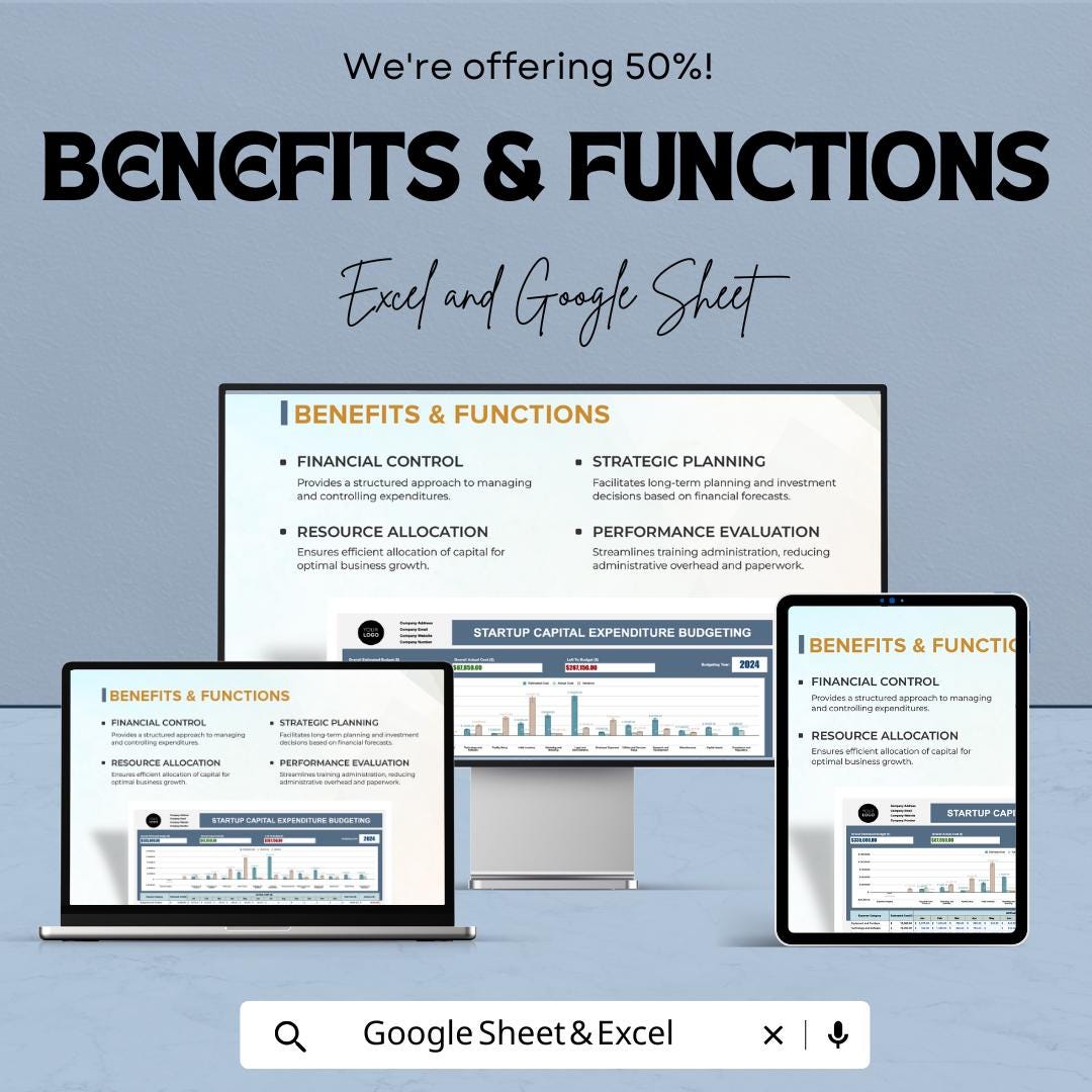 Startup Capital Expenditure Budget Sheet - Excel & Google Sheets for Effective Capital Management