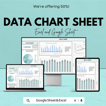 Data Chart Sheet for Excel & Google Sheets | Dynamic Dashboard | KPI Charts | Editable Spreadsheet | Data Visualization Template
