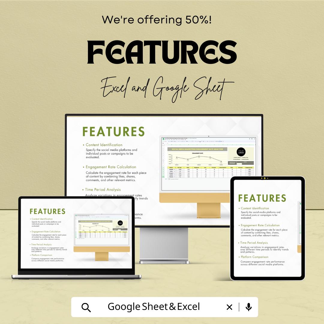 Social Media Engagement Rate Analyzer Template | Social Media Analytics Tracker | Engagement Rate Calculator | Marketing Report Template