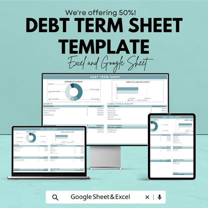 Debt Term Sheet Template | Debt Financing Spreadsheet | Loan Agreement Template | Excel & Google Sheets | Financial Planning Sheet