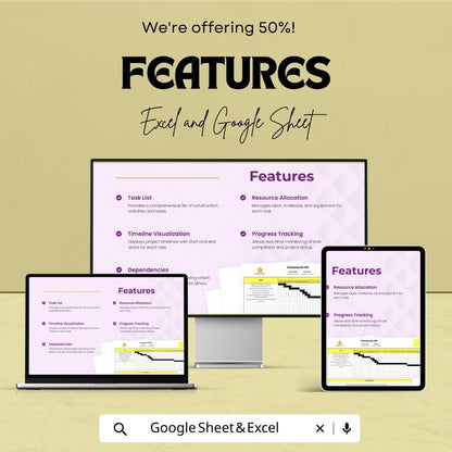 Construction Schedule Template | Project Timeline Spreadsheet | Gantt Chart Planner | Construction Project Management Tool