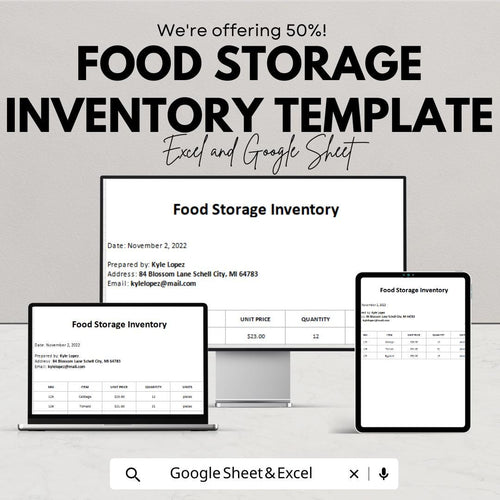 Food Storage Inventory Template | Pantry Stock Tracker | Kitchen Supply Log | Food Inventory List | Printable Stock Sheet