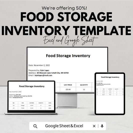Food Storage Inventory Template | Pantry Stock Tracker | Kitchen Supply Log | Food Inventory List | Printable Stock Sheet