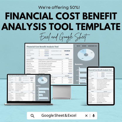 Financial Cost Benefit Analysis Tool Template |  ROI Calculator | Project Cost Analysis | Business Finance Spreadsheet