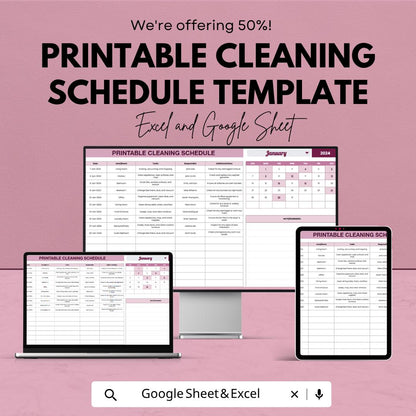 Printable Cleaning Schedule Template | Cleaning Planner Spreadsheet | Weekly Monthly Cleaning Schedule