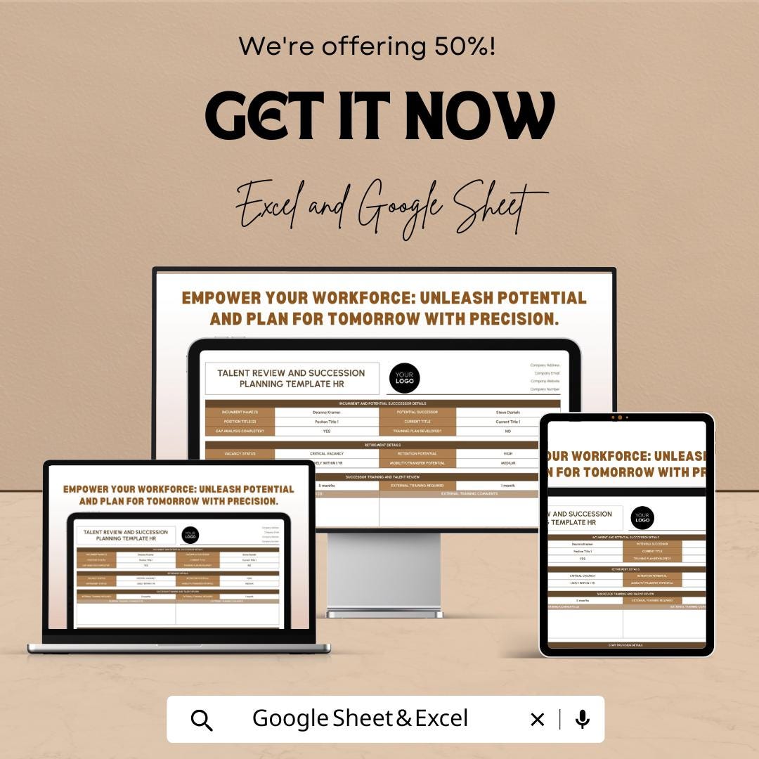 Talent Review & Succession Planning HR Template | Excel and Google Sheets | Employee Performance and Leadership Planning