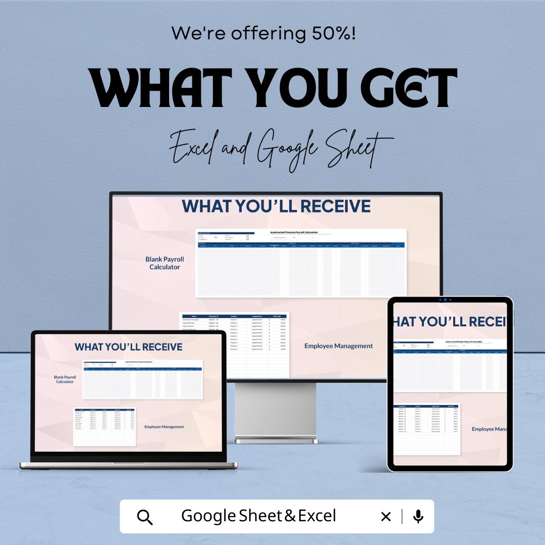 Automated Finance Payroll Calculator Template | Payroll Management Spreadsheet | Employee Salary Calculator | Automated Payroll Tool