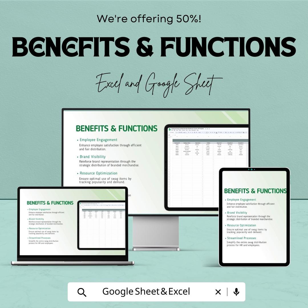 Employee Swag and Merchandise Distribution Tracker HR Template | Inventory Tracker | Excel and Google Sheets HR Tool