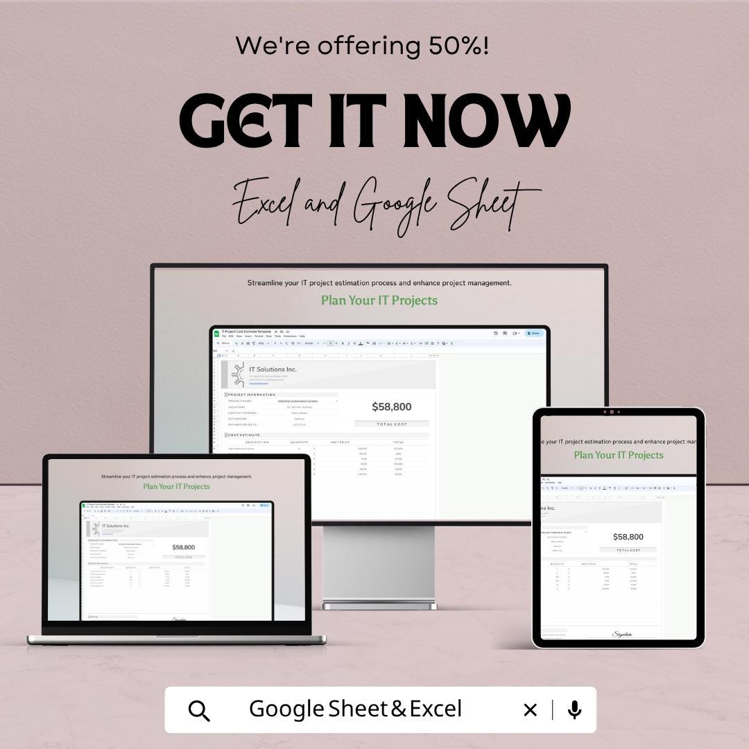 IT Project Cost Estimate Template | Project Budget Planner | Cost Estimation Spreadsheet | IT Budget Tracker | Financial Planning Tool