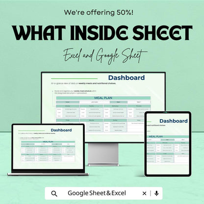 Meal Plan Template | Nutrition & Diet Tracker | Food Planning Spreadsheet | Healthy Lifestyle Organizer | Editable Template