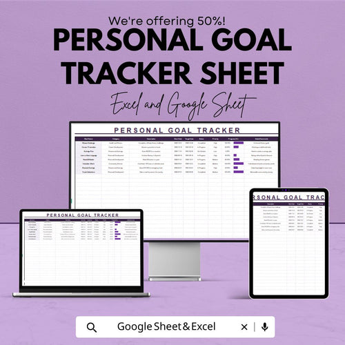 Personal Goal Tracker Template | Goal Planning Spreadsheet for Google Sheets & Excel | Habit Tracker | Productivity Dashboard
