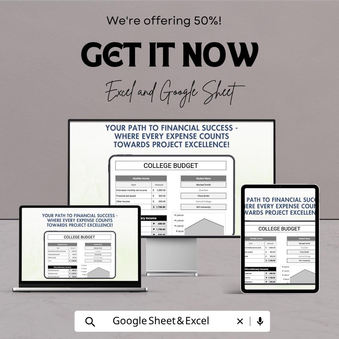 College Budget Template | Student Budget Planner Monthly Expense Tracker | Financial Planning Spreadsheet Digital Download