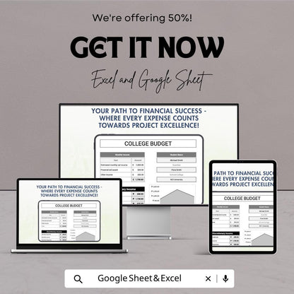 College Budget Template | Student Budget Planner Monthly Expense Tracker | Financial Planning Spreadsheet Digital Download
