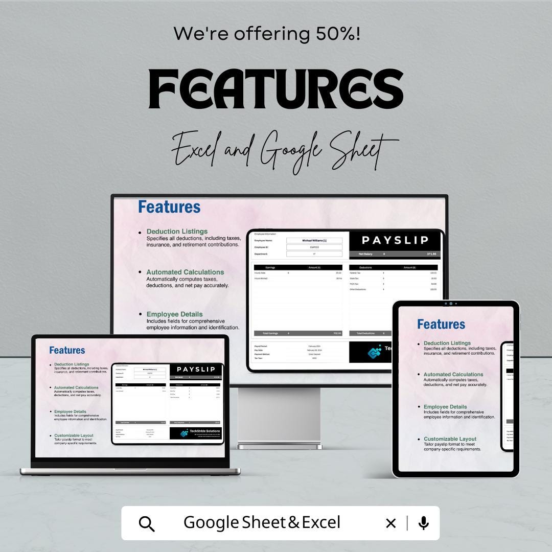 Payslip Payroll Sheet Template – Customizable Excel & Google Sheets for Employee Payslips