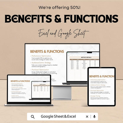 Marketing Social Media Metrics Dashboard Sheet | Excel & Google Sheets Template | Social Media Analytics | Engagement Tracker for Businesses