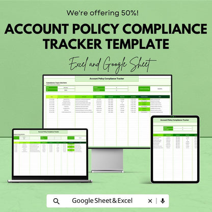 Account Policy Compliance Tracker Template | Excel & Google Sheets | Compliance Tracking Spreadsheet | Security Policy Management Tool