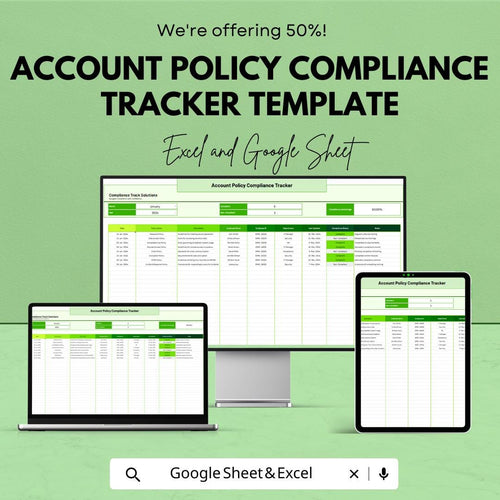 Account Policy Compliance Tracker Template | Excel & Google Sheets | Compliance Tracking Spreadsheet | Security Policy Management Tool